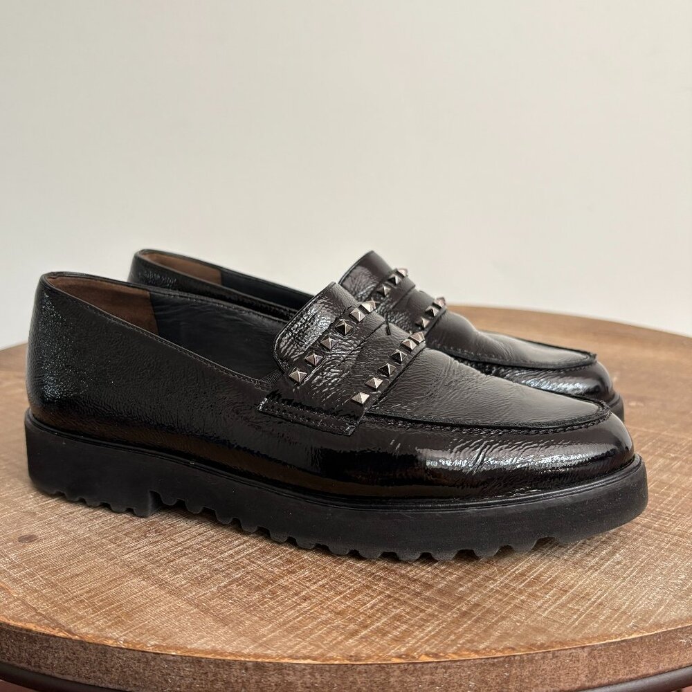 Paul Green Women's Size 8.5 Sofia Patent Crinkle Leather Loafers Stud Detail